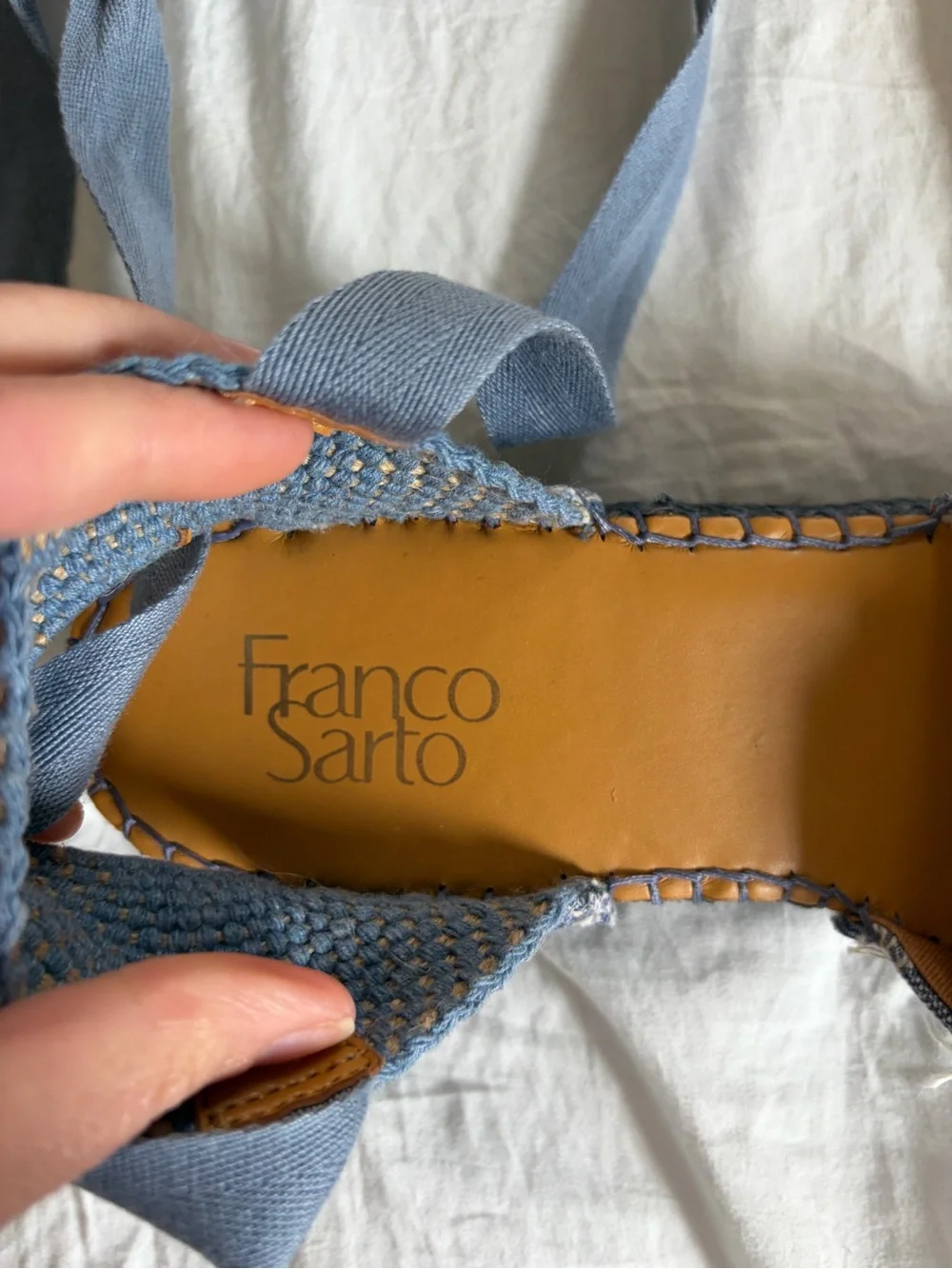 Franco Sarto Britney Light Blue Woven Espadrille Lace-Up Sandal
